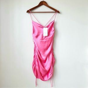 ZARA | NWT SEXY DRAPED SATIN EFFECT DRESS RUCHED TRF (HOT PINK) CRISS CROSS